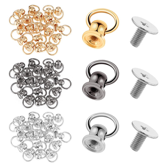 Amaxiu 60 Set Screwback Round Head Rivet with Pull Ring, 3 Color 8mm Leather Rivets Studs Purse Craft Screw Rivets Kit for DIY Wallet Phone Case Handbag Backpack