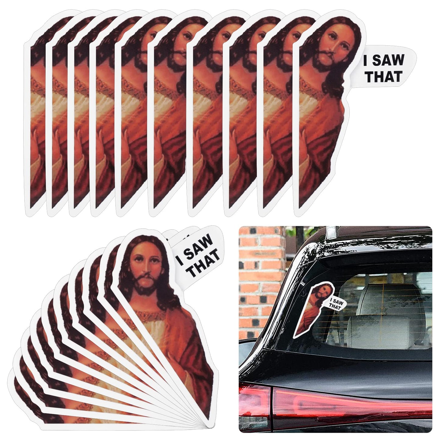 Cobee I Saw That Jesus Car Sticker, 20 Pieces 3 Inch Funny Jesus Car Decals Car Bumper Sticker Waterproof Vinyl Car Decals for Car Vehicle Window Bumper Laptop Water Bottle Skateboard Computer
