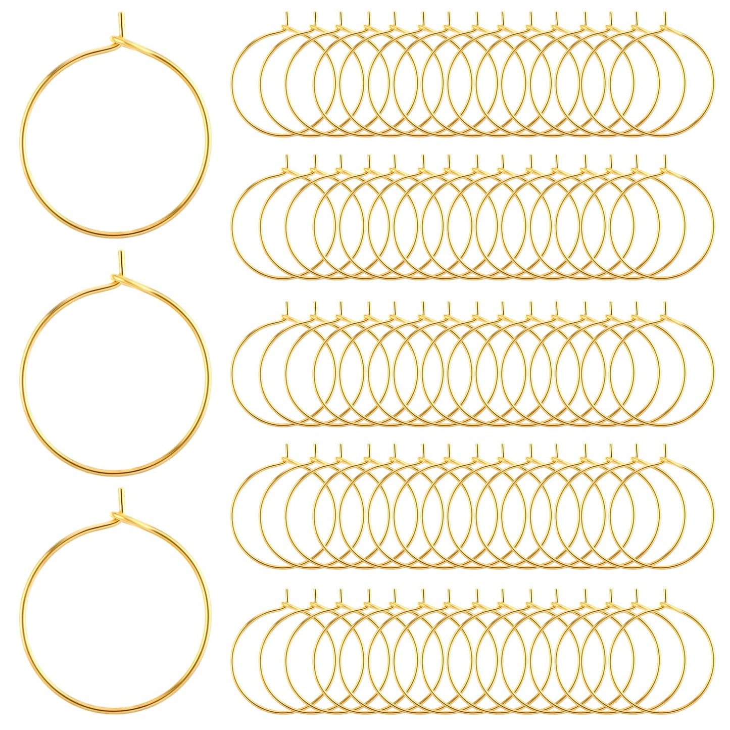 Amaxiu 100pcs Stainless Steel Earring Hoop, 20mm Anti Sensitive Skinny Gold Hoops Thin Dangle Hoop Round Hoop Rings Earring Beading for Women DIY Earring Pendant Wine Glass Charm Jewelry Making(Gold)