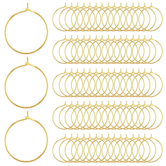 Amaxiu 100pcs Stainless Steel Earring Hoop, 20mm Anti Sensitive Skinny Gold Hoops Thin Dangle Hoop Round Hoop Rings Earring Beading for Women DIY Earring Pendant Wine Glass Charm Jewelry Making(Gold)