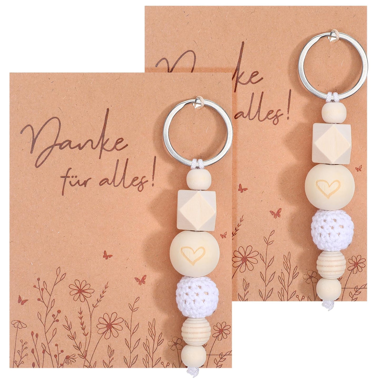 WJIAAA Set of 2 Thank You Gifts Keyring with Card, Small Thank You Gift for Everything, Women, Girlfriend, Teacher, Colleague, Farewell Gift