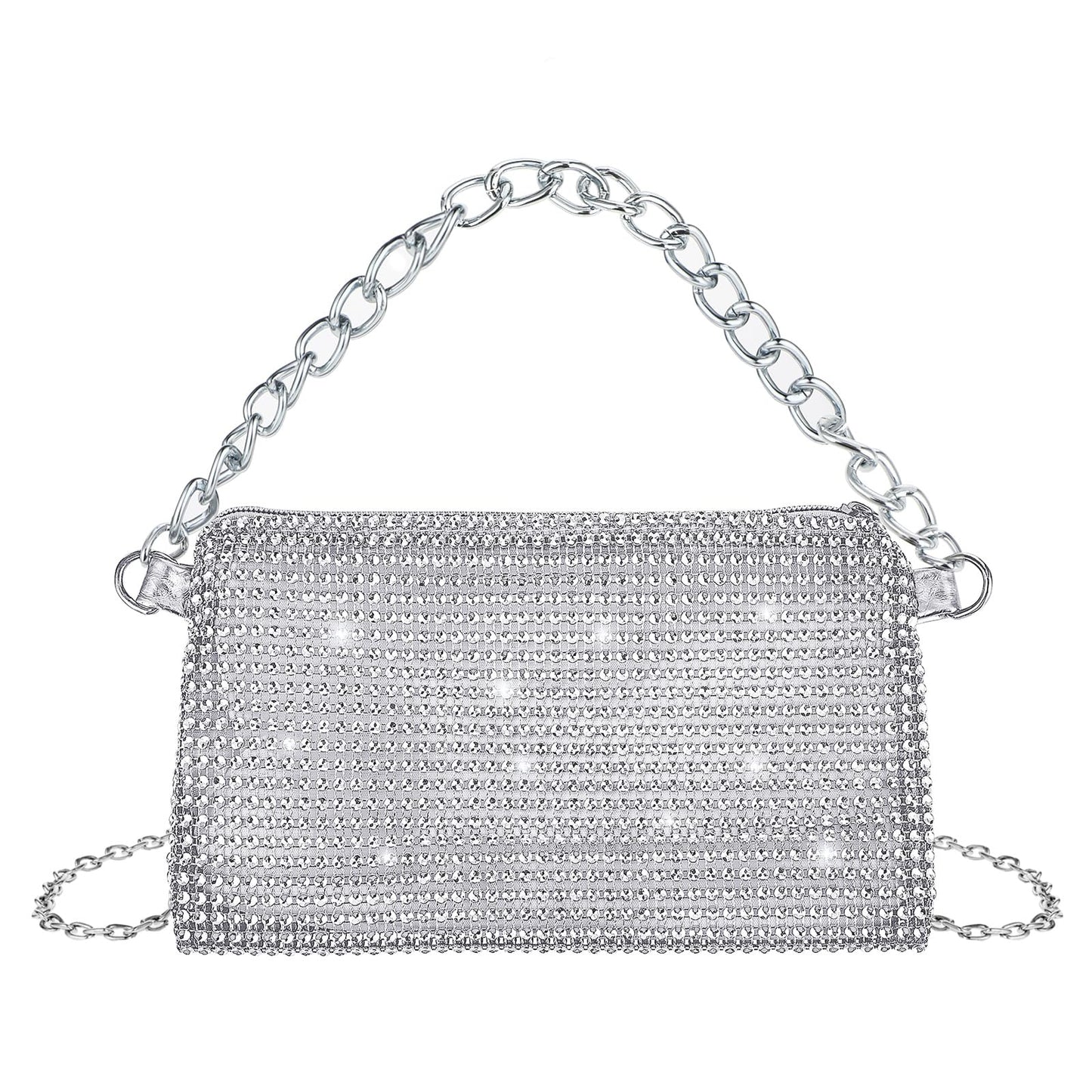 simarro Bling Evening Clutch Bag for Women, Glitter Messenger Bag with Detachable Chain Lady Girl Party Handbag Rhinestone Purse for Prom Wedding Party Banquet Holiday(Silver)