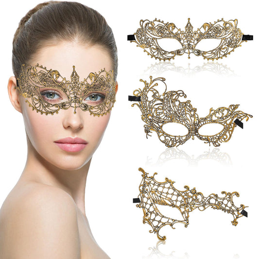Amaxiu Masquerade Lace Masks for Women, 3 Pack Halloween Masquerade Party Mask Soft Venetian Masks Costume Party Mask for Evening Prom(A)