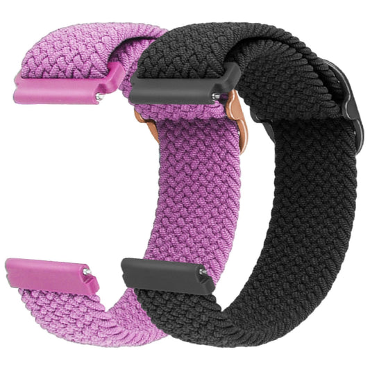 Andibro Braided Nylon Watch Straps,2Pcs Quick Release Watch Strap Handwoven Stretchy Solo Loop Sport Elastic Bands Watchband wristband Strap for Women Men Compatible with Most Watches(20mm,Black+Pink)