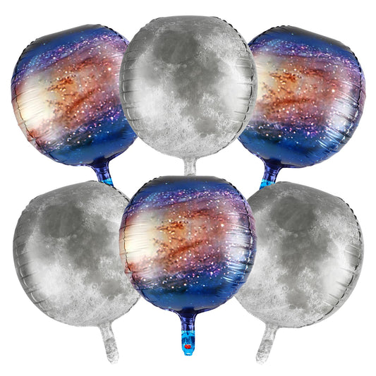 cobee 6 Pcs Starry Sky Balloons 22 Inch Set, Planet Balloon Moon Balloon Large Outer Space Cartoon Balloons Space Balloons for Space Party Decorations Space Decorations for Birthday Party