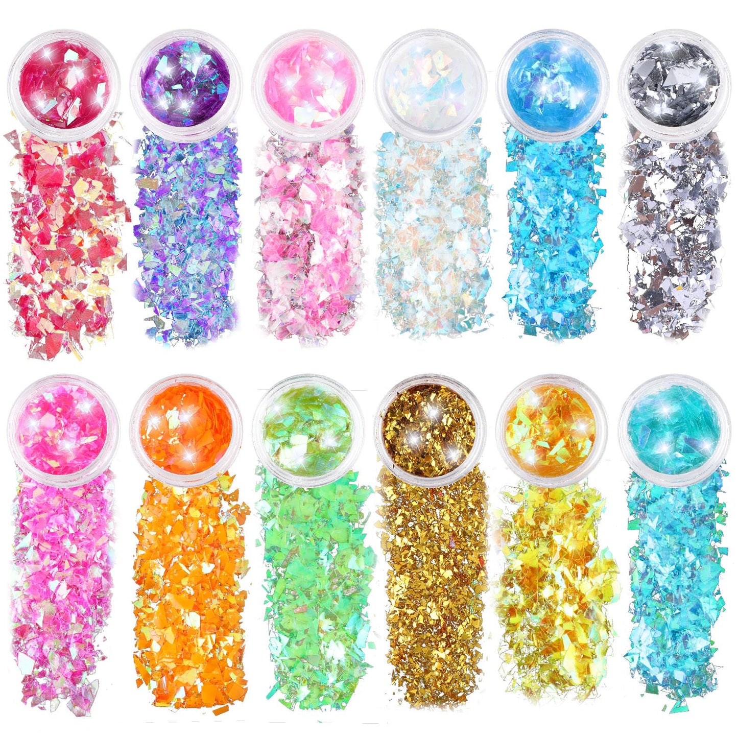 Giantree 12 Cans Fantasy Glitter Sequin, Irregular Face Body Glitter Set Cosmetic Body Glitter Accessories for Festival Makeup Eyes Lips DIY Art Crafts(Color-A)