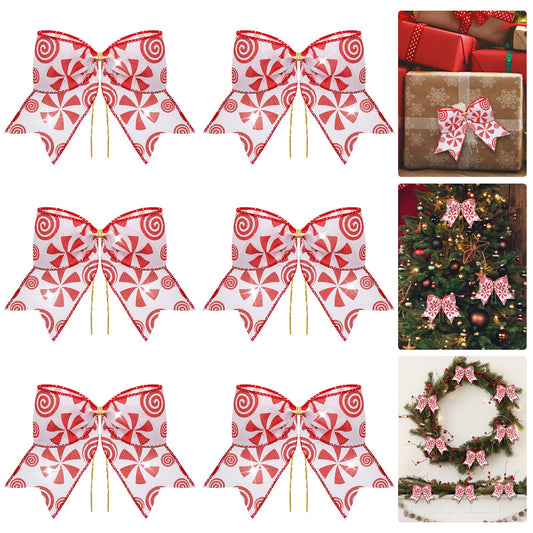 Amaxiu 6 PCS Large Christmas Bows, 5.9in Christmas Tree Bows Christmas Ribbon Bows Bowknot Ornament Christmas Wreaths Bows Christmas Tree Hanging Ornament for Christmas Decoration Presents(White)