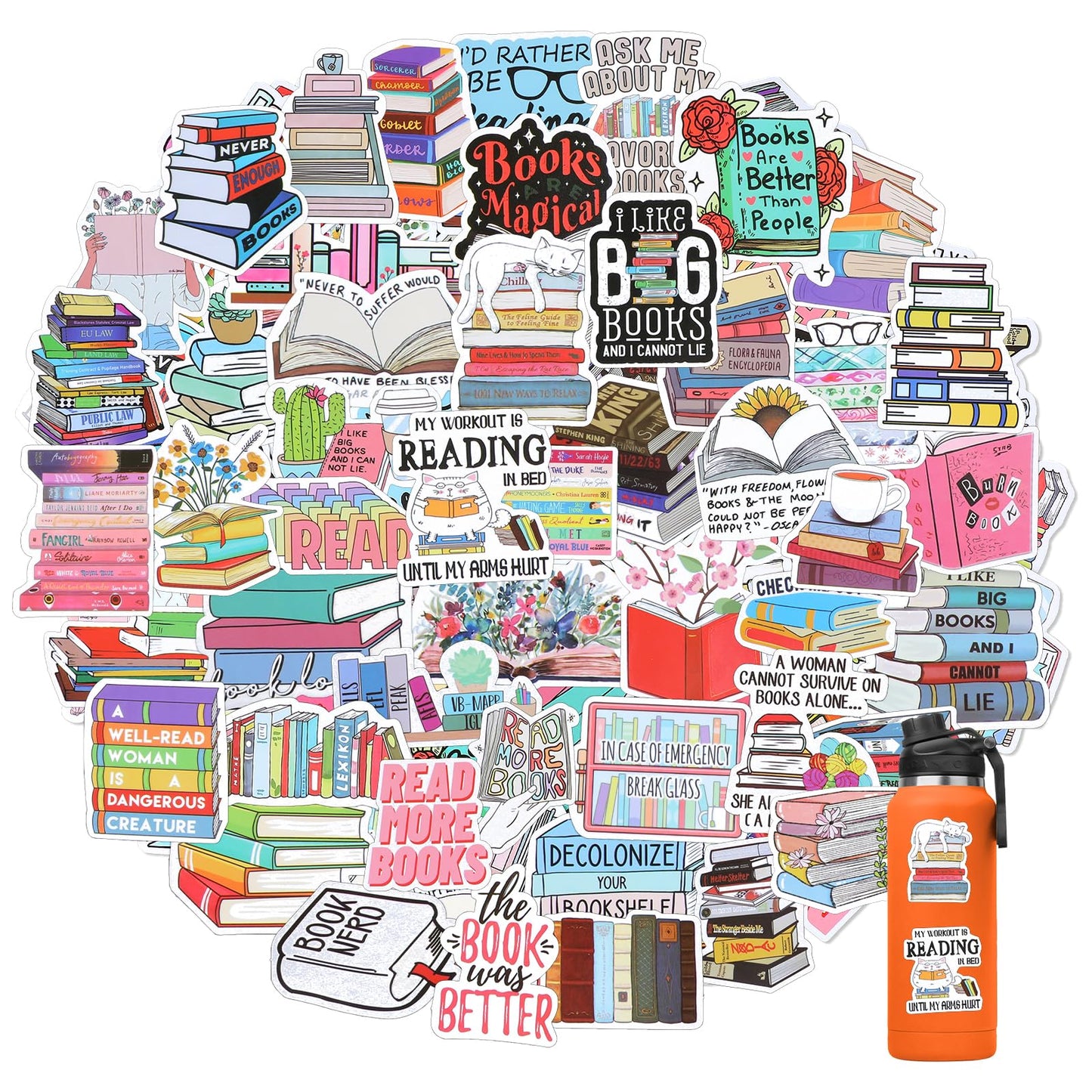 Aozuo Pack of 50 Kindle Bookish Stickers, Sticker Kindle Case, Book Merch Sticker, Book Sticker, Reading Sticker, Book Lover, Gifts for Reading Diary Accessories, Water Bottle, Laptop, Children