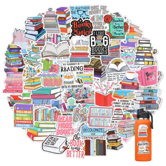Aozuo Pack of 50 Kindle Bookish Stickers, Sticker Kindle Case, Book Merch Sticker, Book Sticker, Reading Sticker, Book Lover, Gifts for Reading Diary Accessories, Water Bottle, Laptop, Children