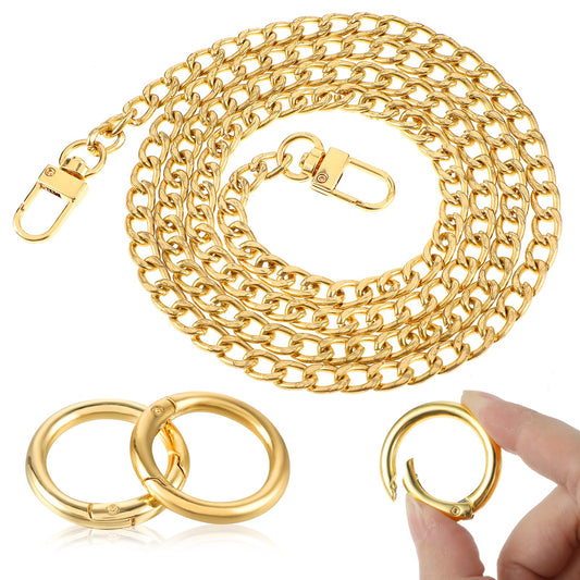 Amabro Replacement Purse Chain Strap Handbag Flat Chains with Metal Buckles 47.2“Shoulder Straps Chains DIY Bag Making Crafts(Gold)