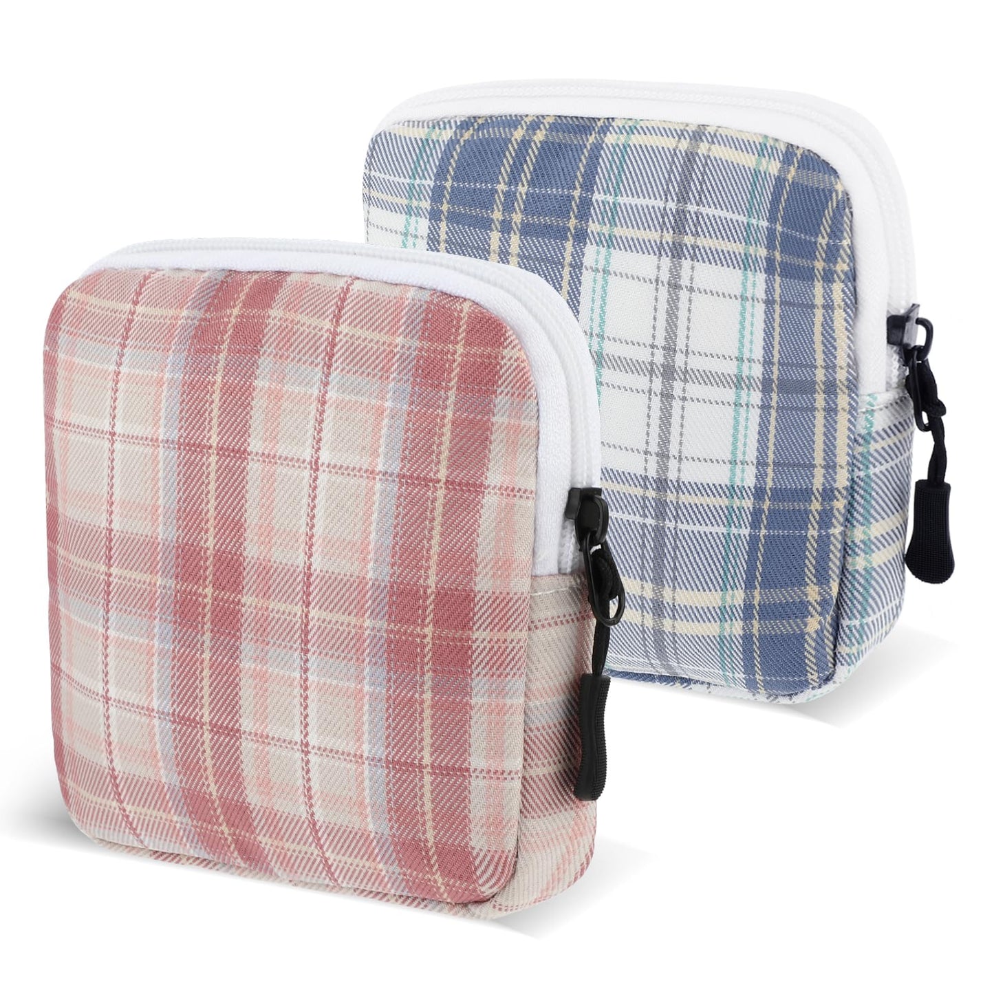 Amabro Sanitary Pad Storage Bags, 2PCS Tampon Pouch Menstrual Period Pouch Portable Sanitary Napkin Storage Bag with Zipper for Women Ladies Girls School Travel Feminine Product Purse(Pink, Blue)