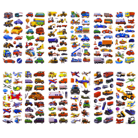 cobee 3D Puffy Stickers for Kids, 12 Sheets Car Theme Kids Stickers Teacher Reward Stickers DIY Decoration Decal for Girl Boy Teachers Craft Scrapbooking