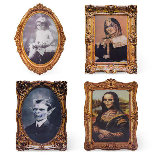 Amaxiu Halloween 3D Changing Face Portraits, 4 Pcs Horror Moving Picture Frames Horror Party Decorations Scary Poster Wall Decoration with Double Sided Adhesive for Home Decor