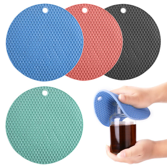 Giantree 4pcs Jar Opener Gripper Pad, Silicone Heat Insulation Anti-skid Pad Multi-purpose Round Honeycomb Jar Opener for Weak Hands Old Man Kids