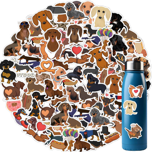 Giantree 60 Pcs Cute Dachshund Dog Stickers for Water Bottles, PVC Waterproof Sausage Pet Dogs Stickers for Dog Lovers Gift DIY Tag Phone Case Laptop Scrapbook Skateboard Helmet Dog House Decoration