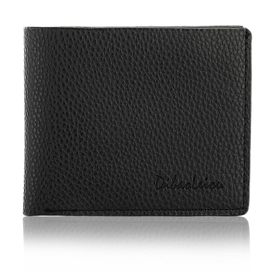 Andibro Full Grain Textured Leather Wallet, Slim Bifold Wallets for Men, Mens Small Wallet Thin Coin Purse with ID Window(Black)