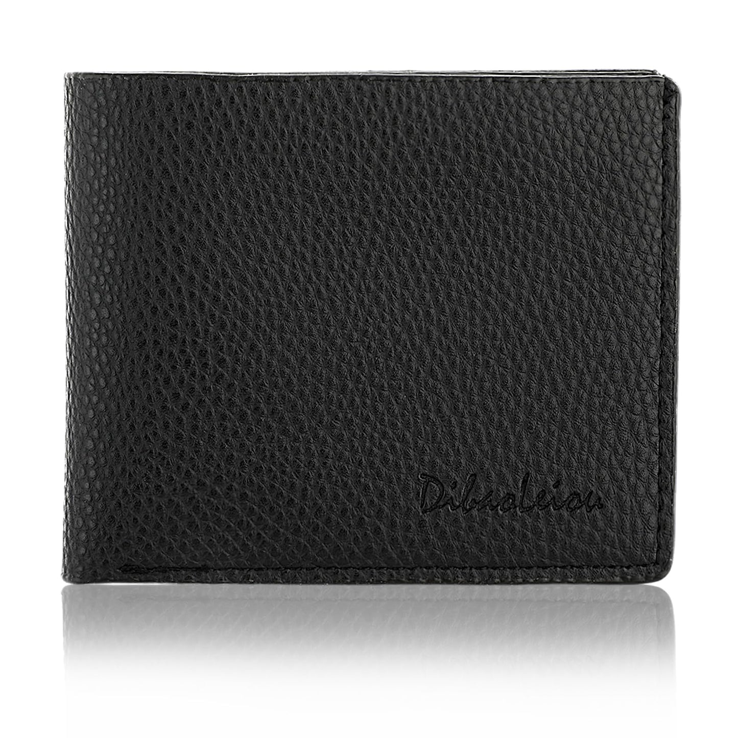 Andibro Full Grain Textured Leather Wallet, Slim Bifold Wallets for Men, Mens Small Wallet Thin Coin Purse with ID Window(Black)