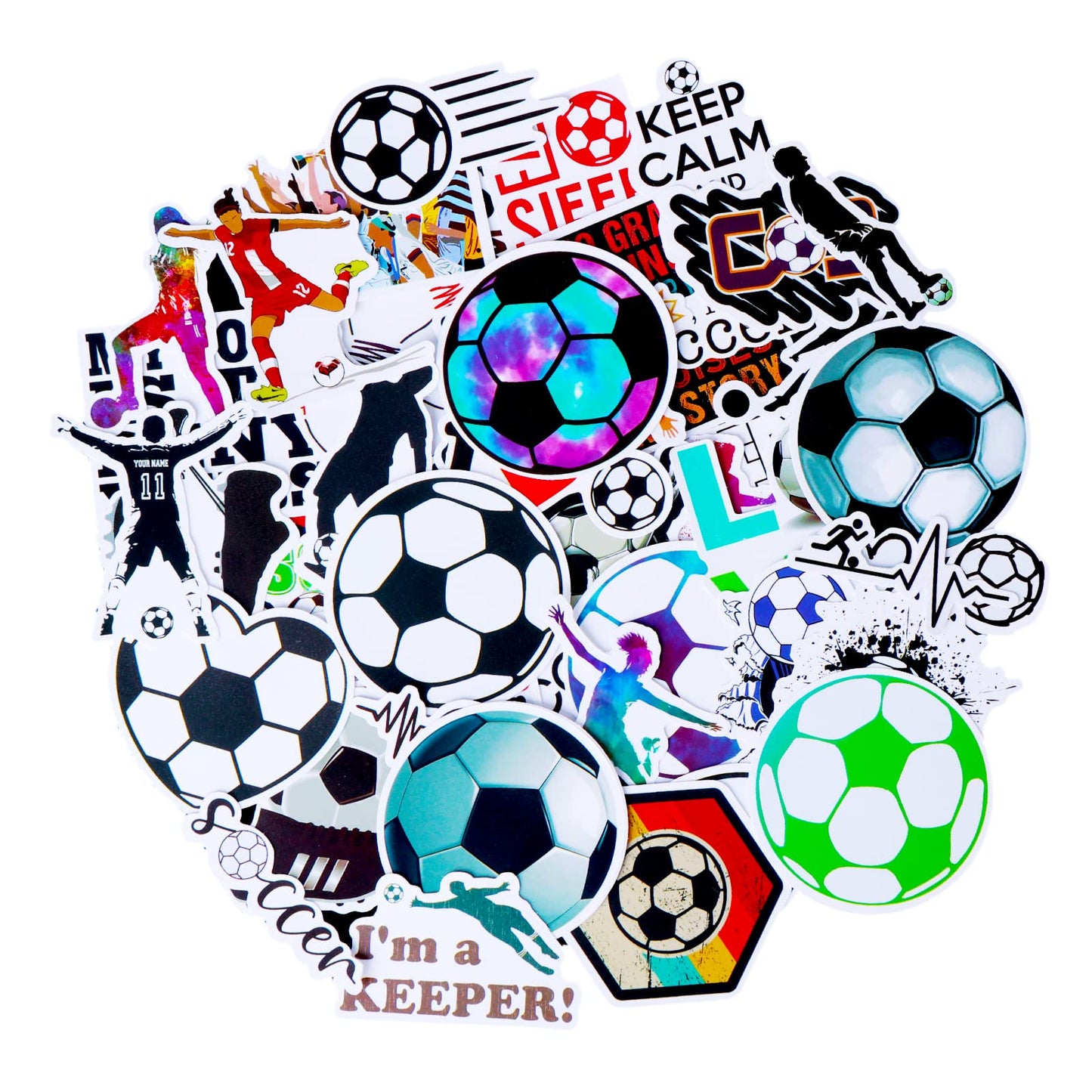 cobee Soccer Stickers, 50 Pieces Sport Football Decals Waterproof Water Bottles Stickers Soccer Vinyl Stickers Soccer Gifts for Teen Aesthetic Trendy Sticker for Scrapbooking Laptop Computer Phone
