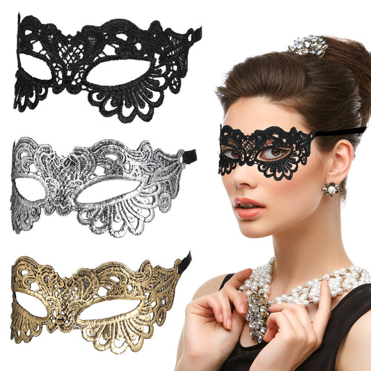 Andibro Masquerade Mask for Women, 3pcs Lace Mask Venetian Masquerade Party Costume Party Halloween Carnival Fit for Adults