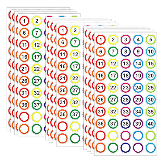 Amabro 800 Pcs 1-40 Number Stickers, Round Colored Consecutive Number Labels Self Adhesive Waterproof and Tear-Resistant Number Tags for Office, Home, Storage, Classroom?2.5cm/0.98Inch?