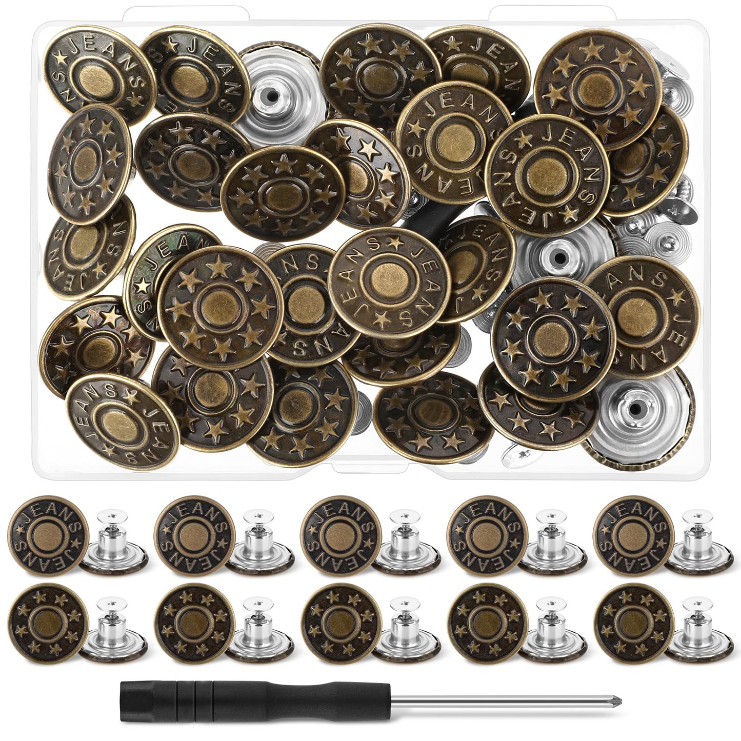 Amabro 30PCS Adjustable Jeans Buttons, No Sew and Reusable DIY Instant Pants Button Replacement Buttons for Skirt Jeans Trousers(20mm)