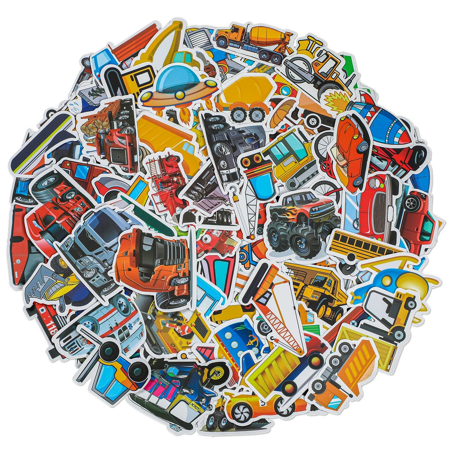 Bewudy Trucks Stickers Transportation Cars Stickers for Kids, 100 Pcs Vehicle Construction Stickers for Kids Toddler Boys (Cars, Trucks, Airplane, Train, Buses and More