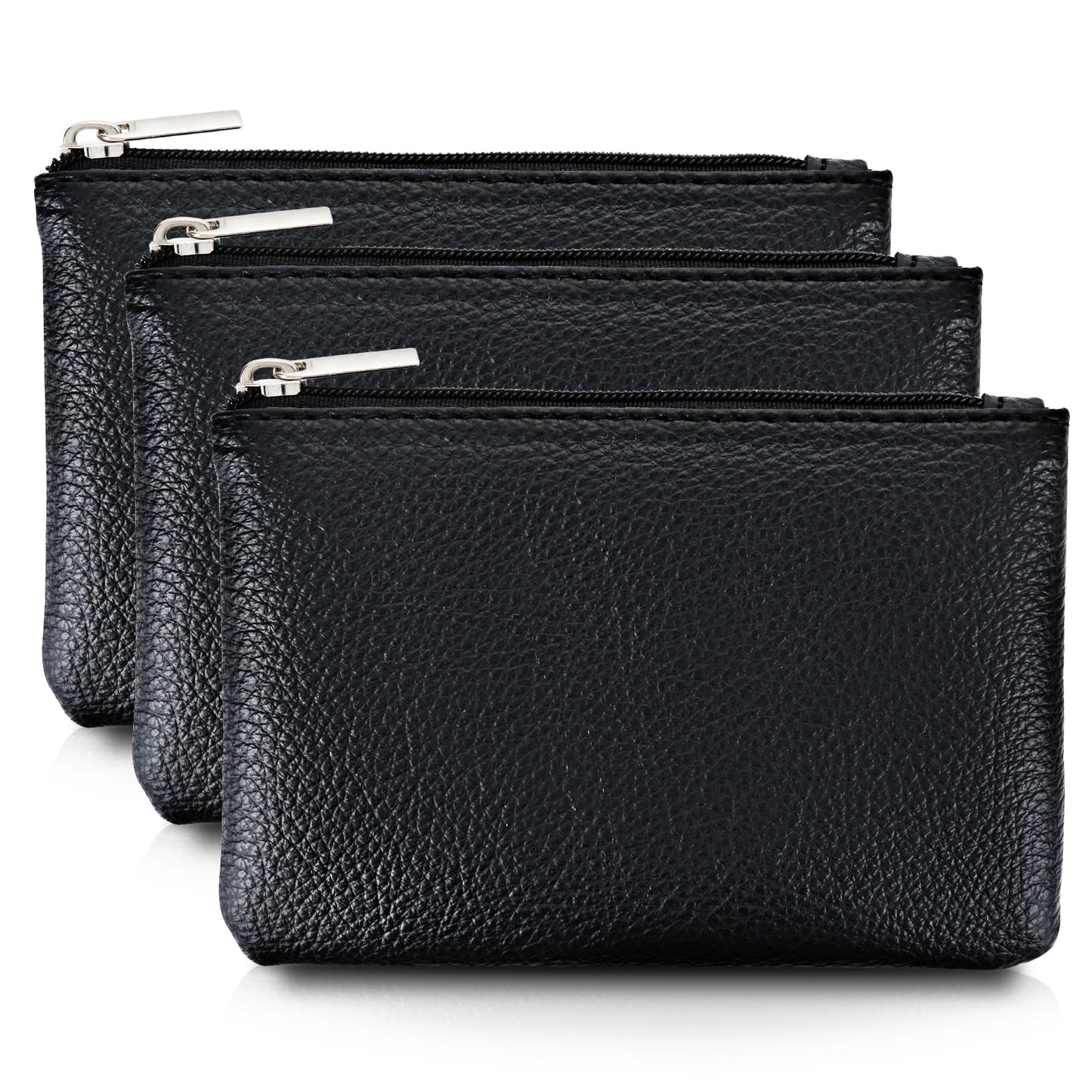 simarro Leather Zipper Coin Purse, PU Lychee Pattern Coin Purse Portable Change Wallet Mini Coin Pocket Pouch Change Holder for Men & Women 3 pcs Set (Black)