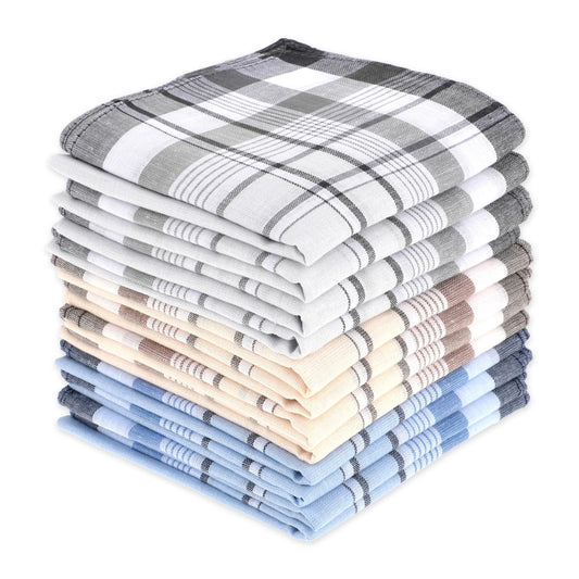 BOHUIZ 12 Pack Cotton Men's Handkerchiefs, 100% Cotton Handkerchief Large Cotton Gents Hankies, Mens Pocket Square Hankies for Men Women