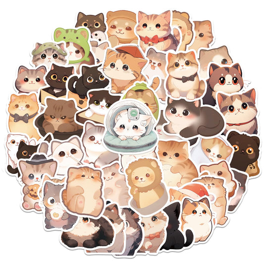 AOZUO 50 PCS Cute Cat Stickers, Cartoon Kawaii Kitten Stickers Waterproof Vinyl Cat Decals Gift for Journaling Laptop Scrapbook Water Bottles Phone Caps Luggage