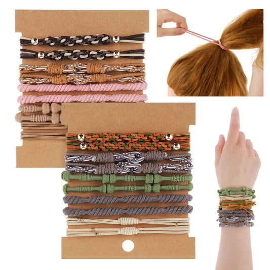 AOZUO Pack of 20 Boho Hair Bands Bracelets, No Damage, Elastic Hair Ties, Cute Ponytail Holders for Women and Girls, Thick, Thin, Long, Curly Hair
