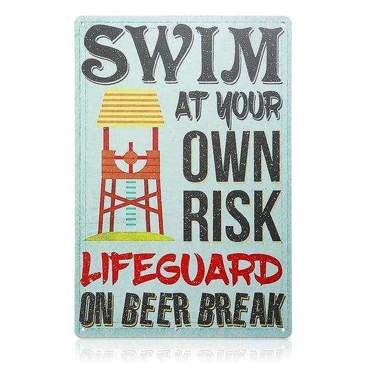 Andibro At Your Own Risks Pool Rule Sign, Funny Pool Metal Sign Safety Plaque Signs Vintage Pool Wall Decoration Swimming Pool12x8in for Swimming Pool Beach Water Park Decor Outdoor (A)