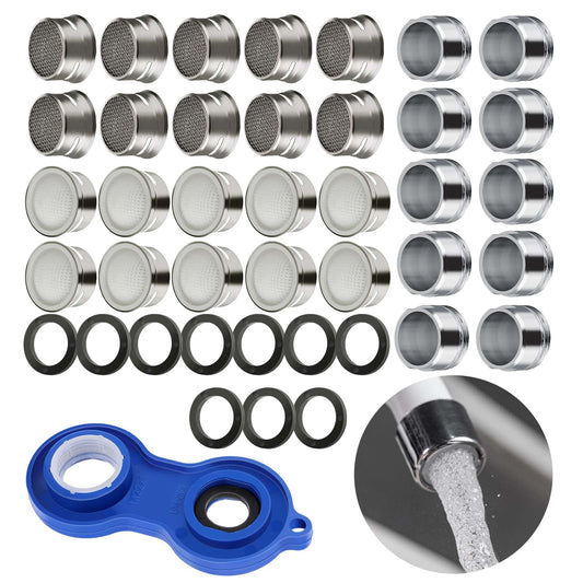 TIESOME 10 PCS Faucet Aerator with Removal Tool, Male to Female Bathroom Sink Aerator Replacement Parts 24mm Threads Aerator with Brass Shell Gaskets Faucet Filter for Kitchen