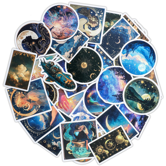 HJZHII Pack of 50 Anime Stickers Aesthetic, Universe Scrapbook Stickers, Waterproof Vintage Stickers, Decorative Photo Album Accessories, Gift Decoration, Self-Adhesive Journaling Decoration for