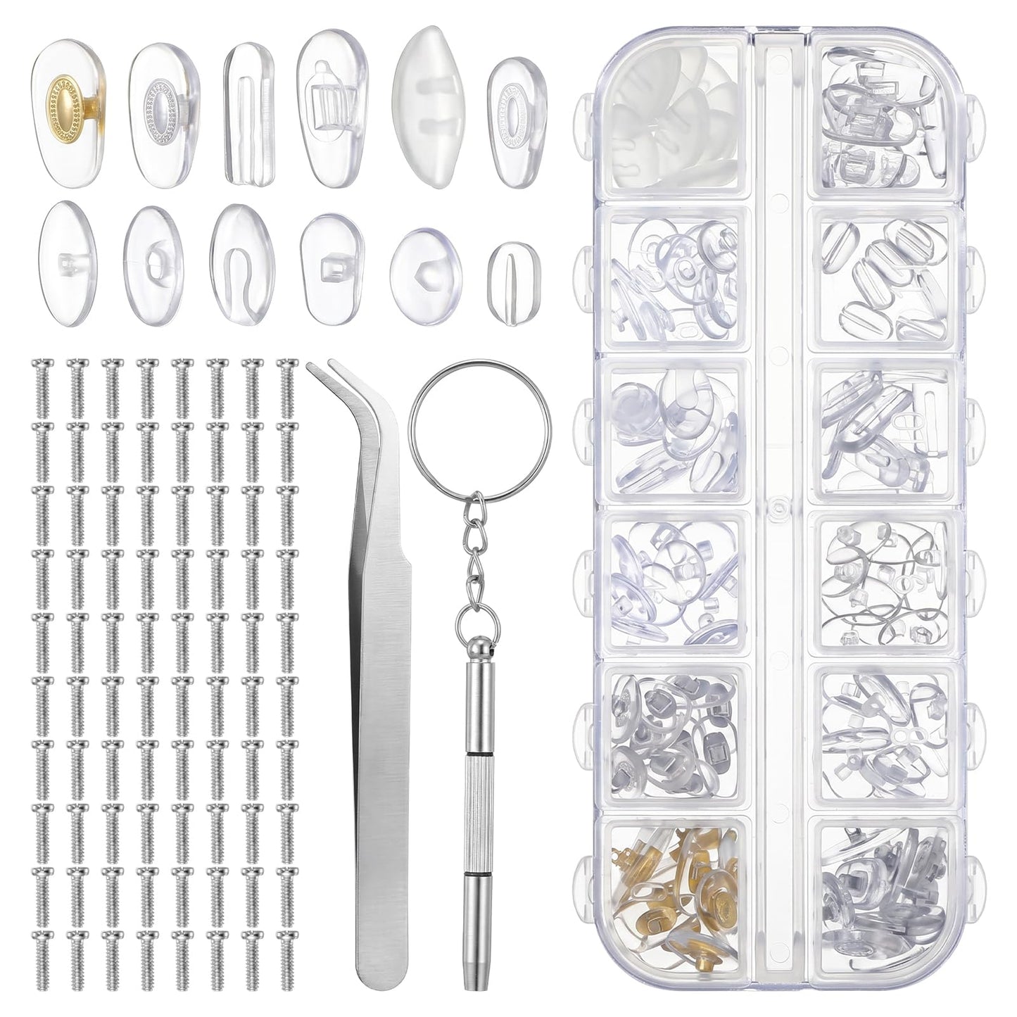 WJIAAA Glasses Nose Pads Silicone Set 60 Pairs 12 Styles Silicone Glasses Repair Set with Screwdriver Tweezers Screws