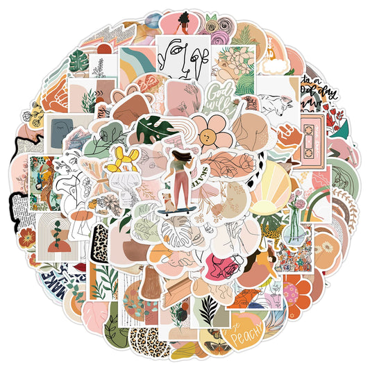 TIESOME 200 Pcs Boho Stickers, Aesthetic Stickers Minimalist Abstract Line Art Decor Vinyl Stickers for Water Bottle, Laptop, Phone, Skateboard Stickers for Teens Girls Kids and Women