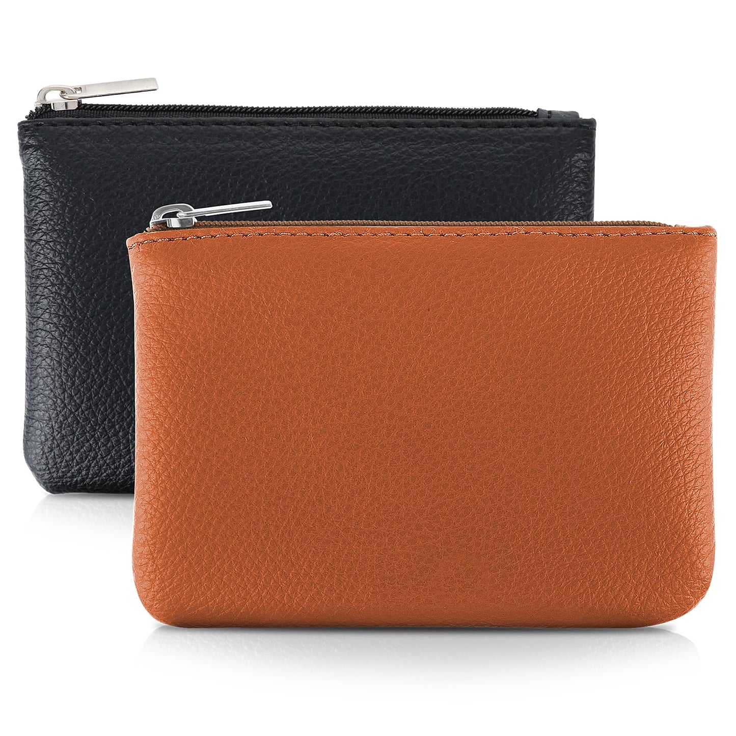 TIESOME 2Pcs Lychee Pattern Coin Purse, PU Zipper Coin Purse Portable Coin Purse Mini Change Wallet for Women Coin Pocket Mini Money for Women Credit Card ID Key Headset Lipstick (Black+Light Brown)