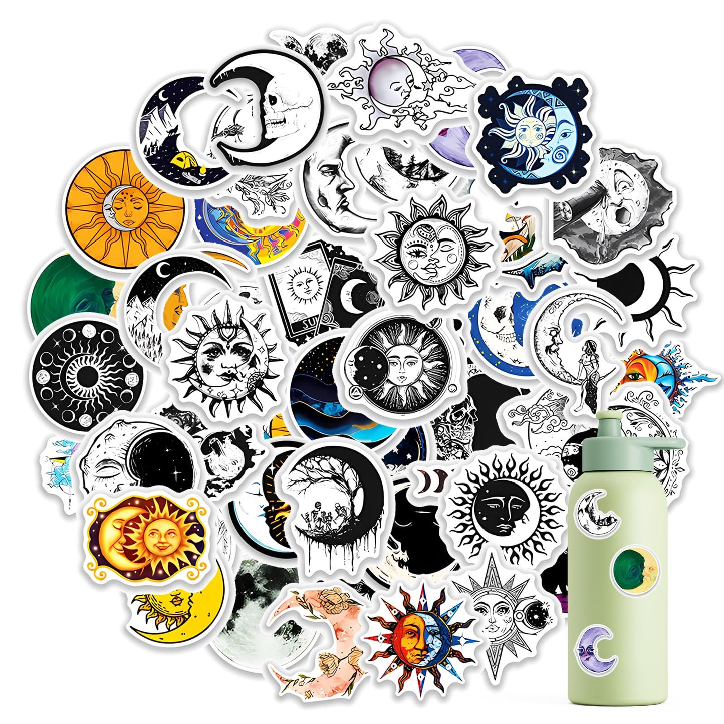 Amaxiu 50PCS Gothic Aesthetic Stickers, Vinyl Waterproof Moon Decals Astronomy Doodle Sticker Celestial Stickers for Laptop Scrapbook Journaling Water Bottle Skateboard