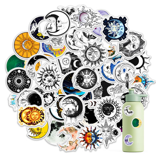 Amaxiu 50PCS Gothic Aesthetic Stickers, Vinyl Waterproof Moon Decals Astronomy Doodle Sticker Celestial Stickers for Laptop Scrapbook Journaling Water Bottle Skateboard