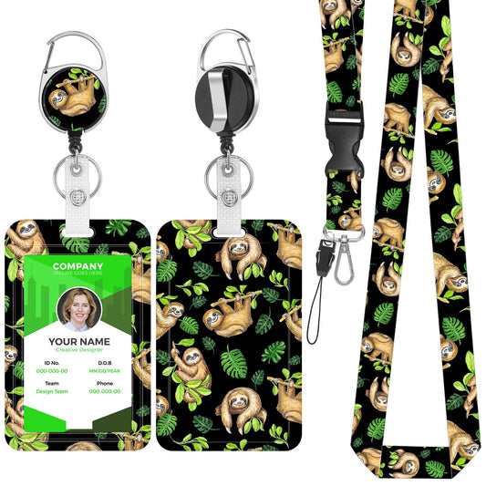 Giantree Cute Sloth ID Card Holder with Strap, Retractable Lanyard with ID Card Holder Set Removable Neck Strap Neck Strap for Women Teachers Nurses Doctor Students