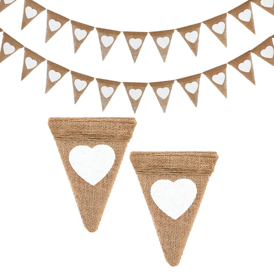 Molain Custom Banner Kit, Heart Banner Garland, White Heart Writable Painting DIY Personalized Banner, Imitation Burlap for Party Halloween Birthday Wedding Baby Shower Christmas