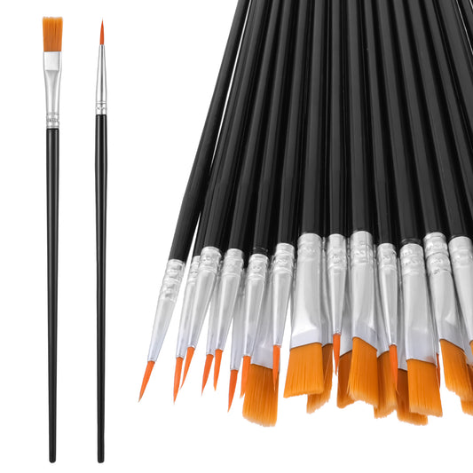 BOHUIZ 30 Pcs Small Paint Brushes Set, Small Flat and Round Pointed Paint Brushes Set Nylon Hair Detail Painting Brushes for Acrylic Oil Watercolor Rock Painting Drawing Body Face Nail Art Supplies