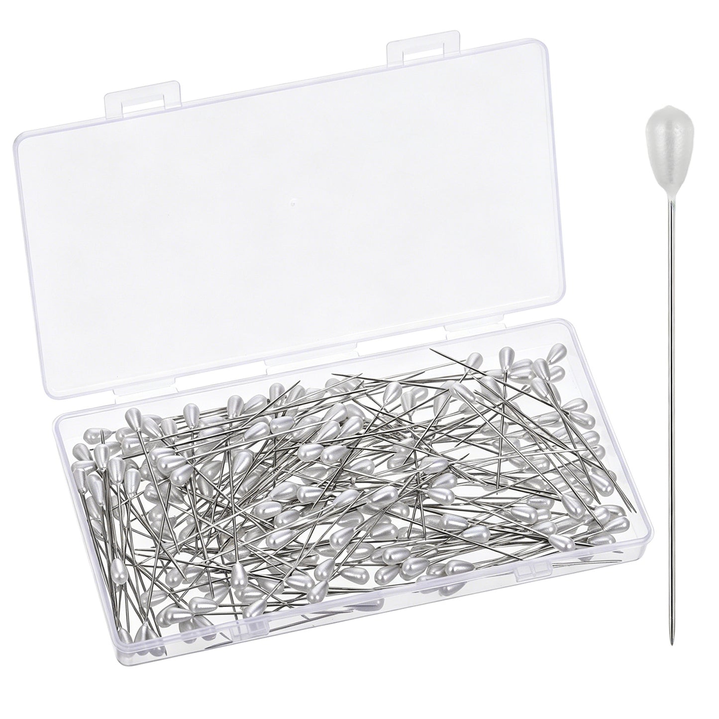 JJUNW 200PCS Pearl Head Pins, Corsage Pins, Teardrop Wedding Bouquet Pin 2.2in White Pearlized Ball Decorative Pin for Sewing DIY Craft Decoration Wedding Jewelry Flower Decoration Pinning Quilt