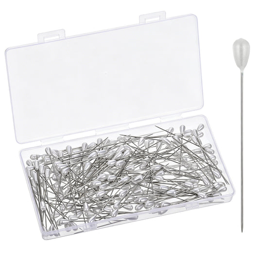 JJUNW 200PCS Pearl Head Pins, Corsage Pins, Teardrop Wedding Bouquet Pin 2.2in White Pearlized Ball Decorative Pin for Sewing DIY Craft Decoration Wedding Jewelry Flower Decoration Pinning Quilt