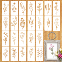 JJUNW 24Pcs Flower Stencils for Painting, Reusable Flower Stencils for Crafts Small Wildflower Floral Paint Stencil for Painting on Wood Wall, Furniture, Card(5.9" x 2.95")(Color2)