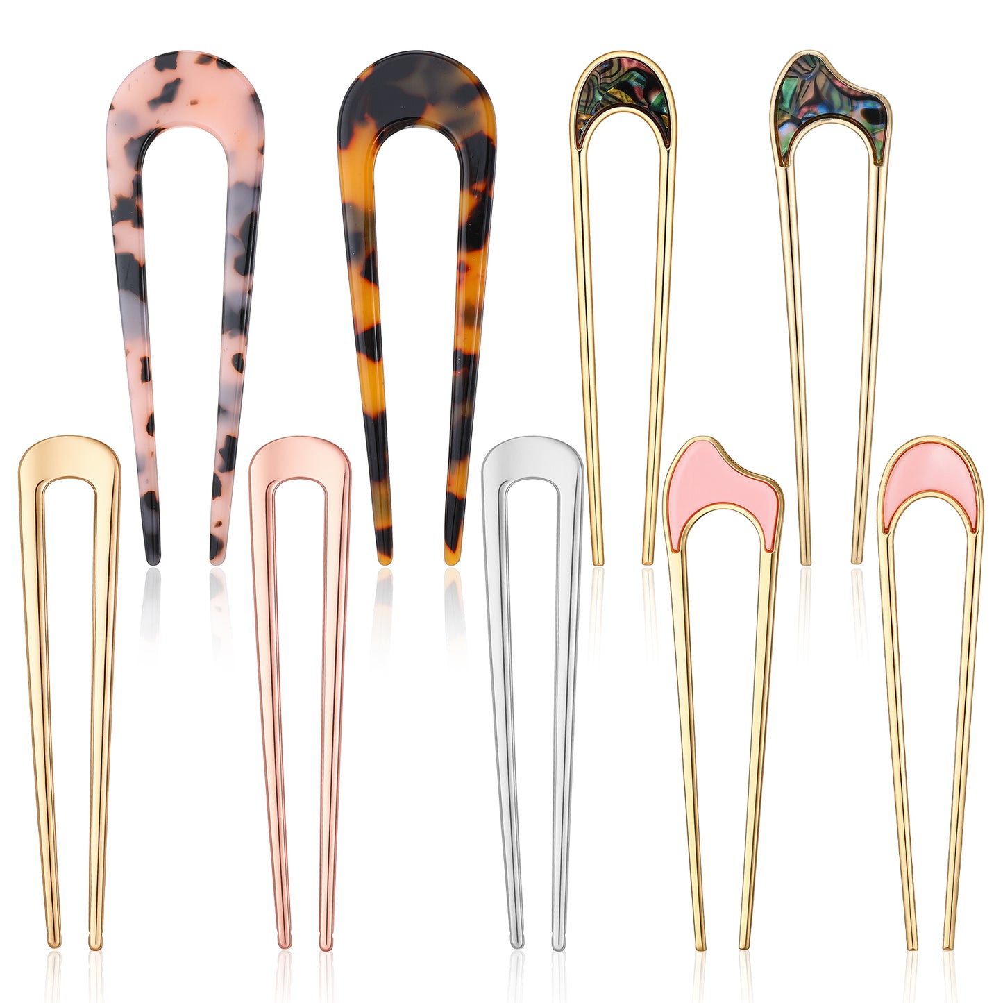 DOPENSPI 9 Pcs French U-Shaped Hair Pins, U Shaped Twist Hair Pin Fork Metal Prong Hairpin for Women Updo Hairpin Bun Sticks Hairstyle Accessories (4.33x0.98 Inch)