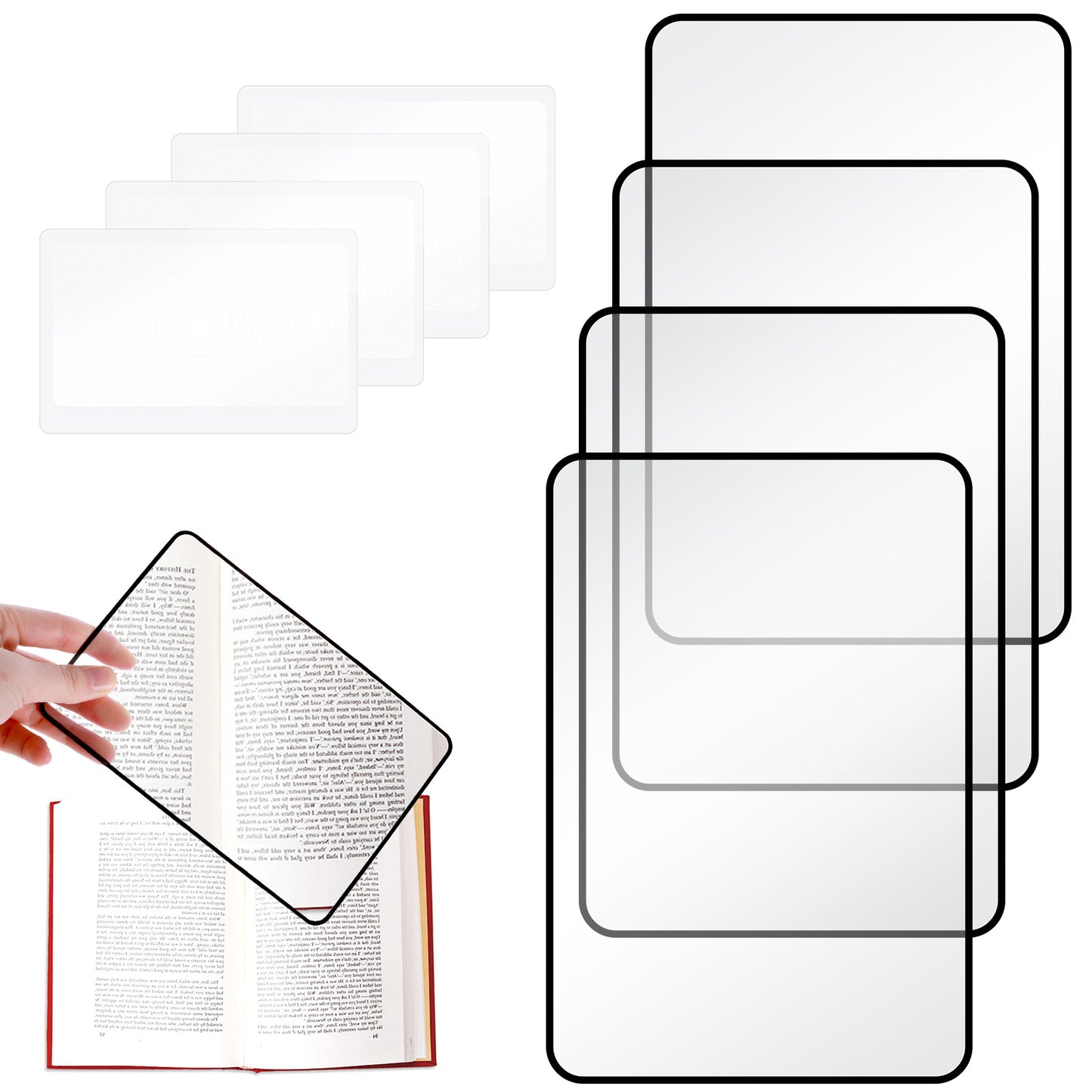 TIESOME 8 Pcs Magnifying Sheet For Reading, 3X Bookmark Flat Magnifier, Optical Plastic Page Magnifier For Low Vision, Shortsighted Reading Small Print, Maps, Books, Newspapers
