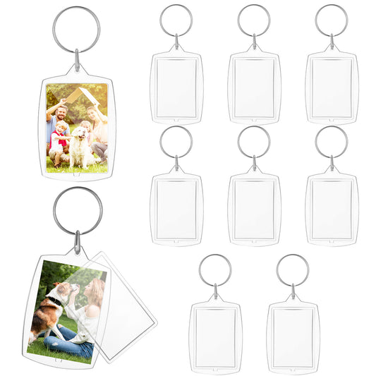 TIESOME 10 Pcs Acrylic Clear Photo Keychains, Blank Picture Frame Keyring Insert with Split Rings for DIY Craft Graduation Gift (2.4x1.58in)