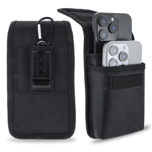 AOZUO Dual Phone Holster, Belt Clip Pouch Holder for Men, Large Smartphone Pouch Cell Phone Holder Tactical Cell Phone Holster with Belt Loop Multi-Tool Waist Pocket for Hiking Camping Barbecue Rescue