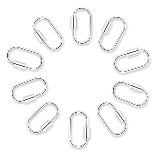 HJZHII 10pcs Screw Carabiner Lock Charms, Silver Necklace Lock Clip Keychain Clip Hook Metal Oval Keyring Holder Clasp for DIY Necklace Bracelets Jewelry Making(Silver)