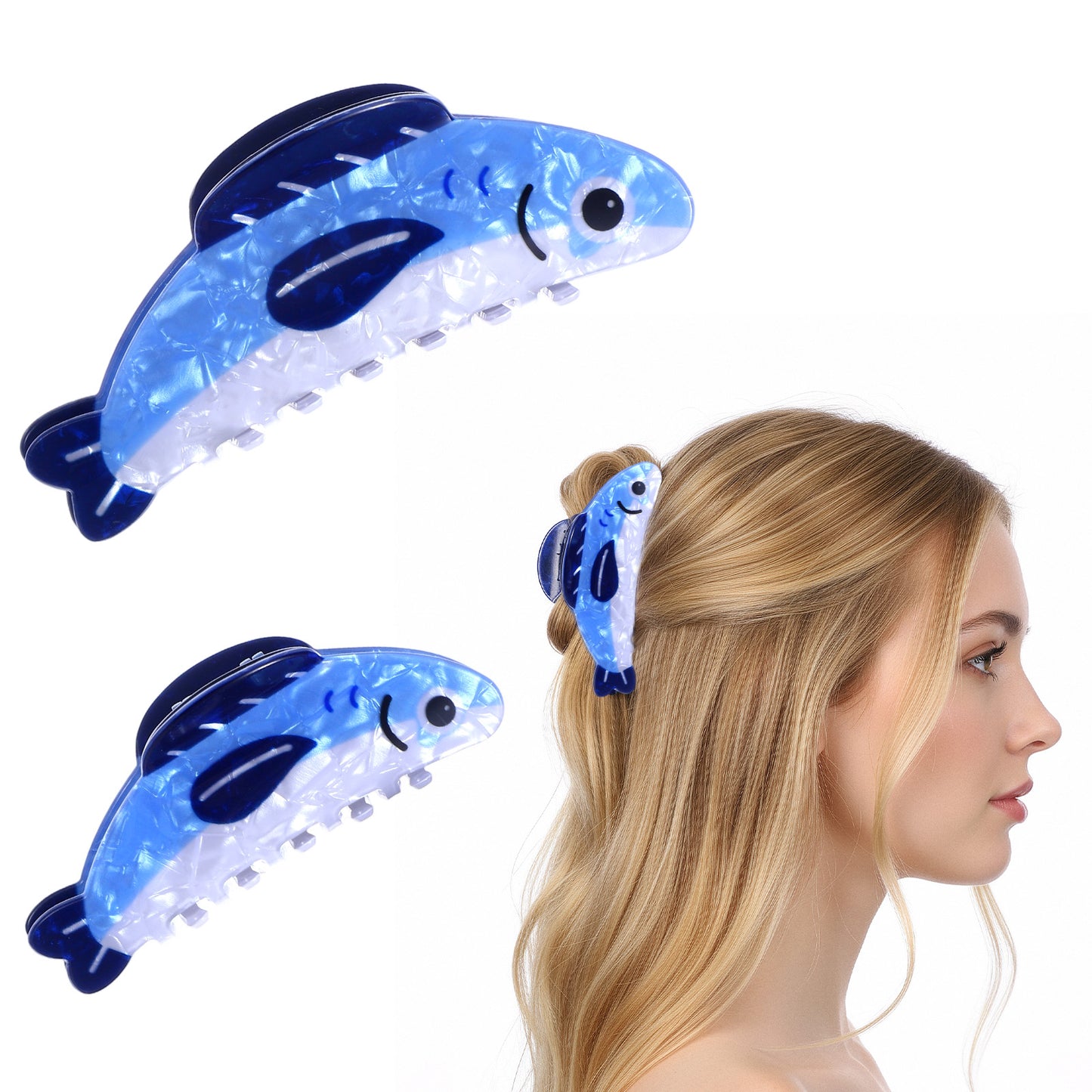DOPENSPI 2PCS Fish Claw Clips for Women, 2 Size Novelty Sardines Hairpin Nonslip Sardine Hair Claw Clip Cute Ocean Acetate Hair Clip Large Hairs Accessories for Thick Thin Hairstyle